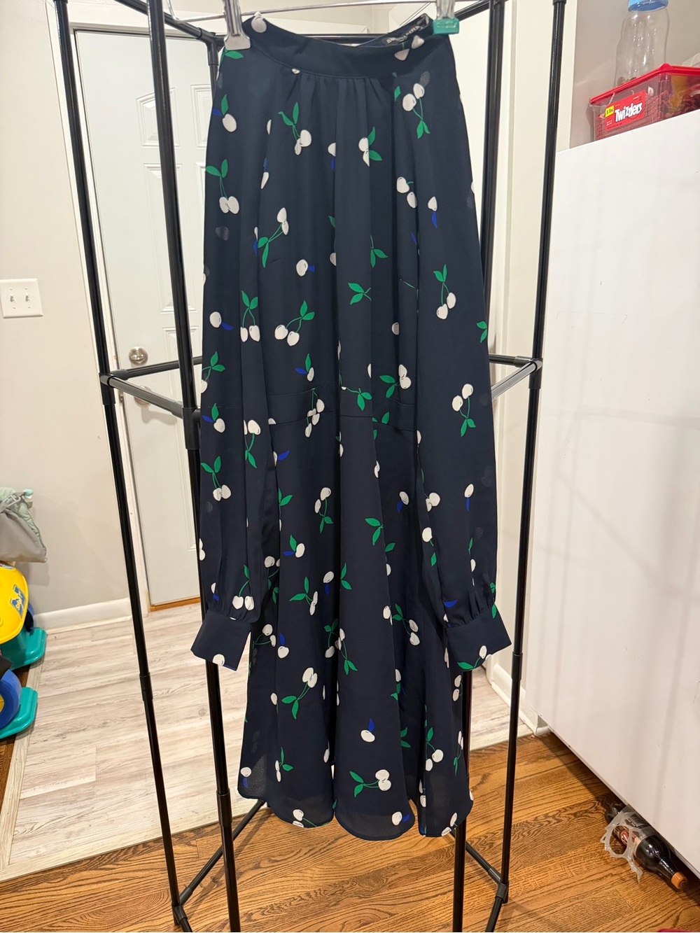 Banana Republic Navy Maxi Skirt with White & Green cherry Print